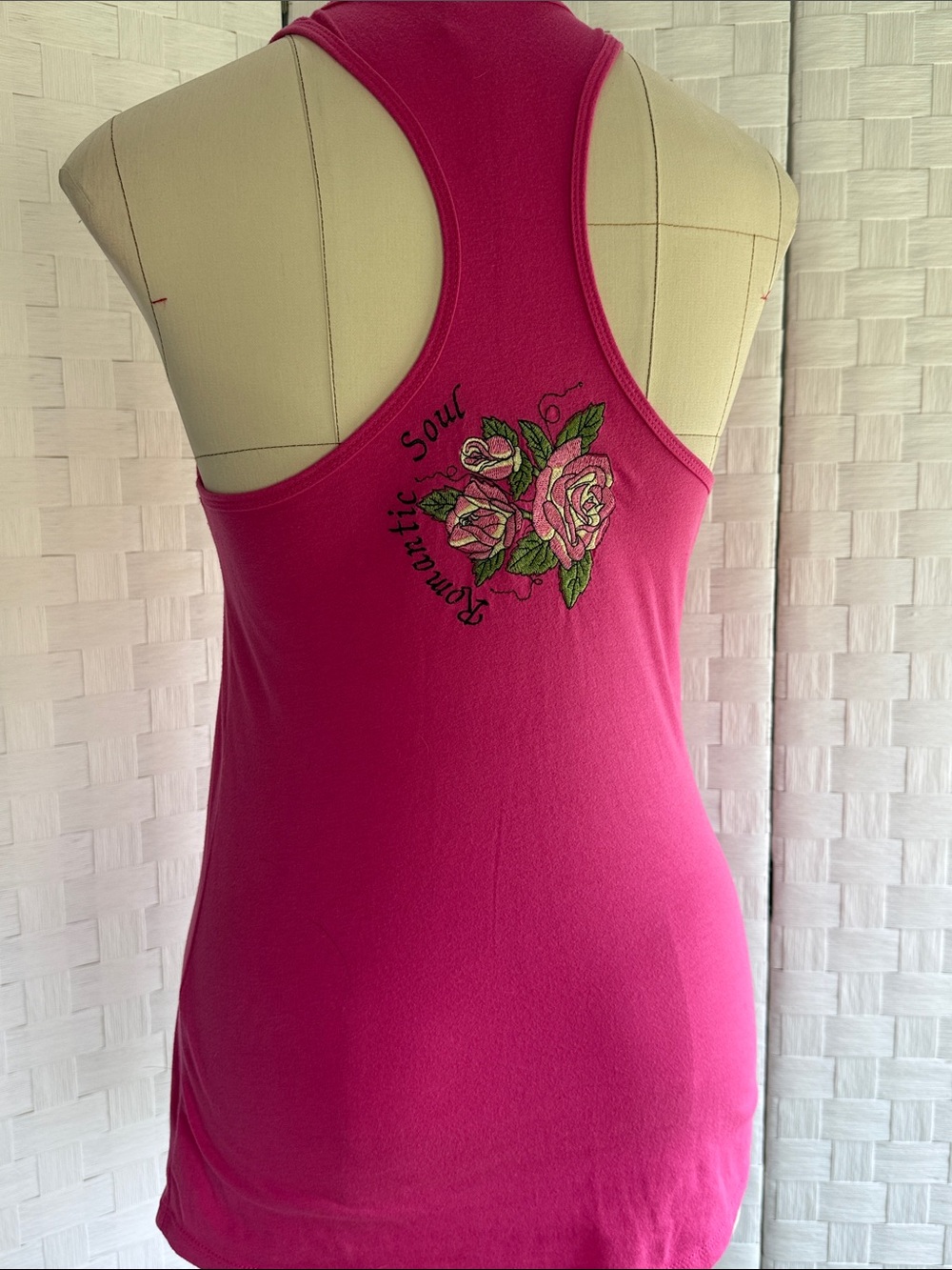 Romantic Soul Women's Fuchsia Racerback Tank with Embroidered Roses